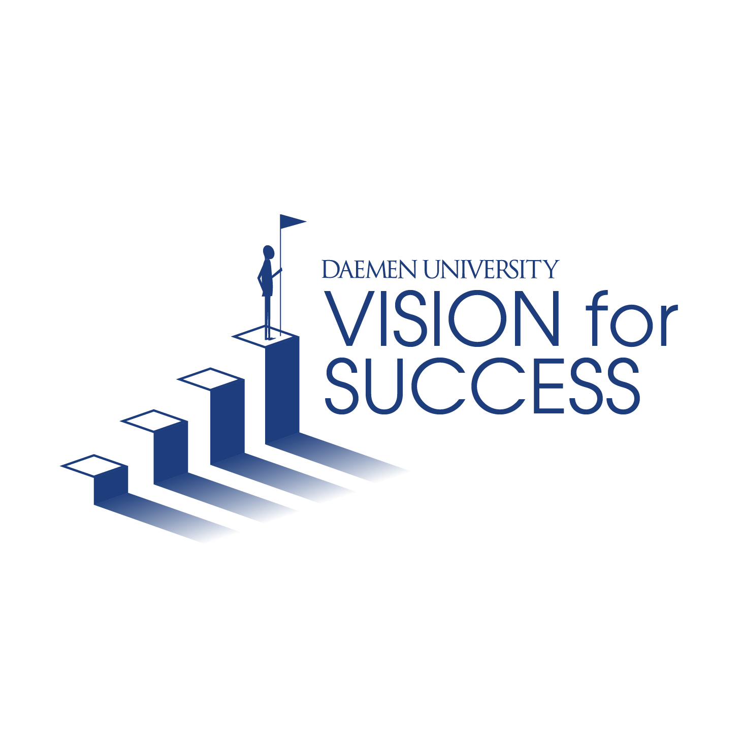 麻豆国产AV Vision For Success blue stairs with person-like image a top holding flag